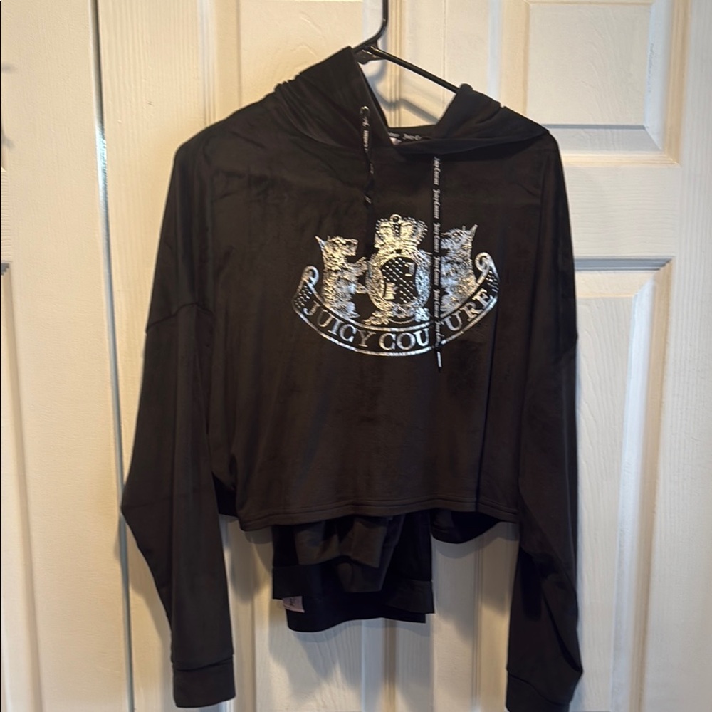 Juicy Couture Black Cropped Hoodie and sweatpants set size L